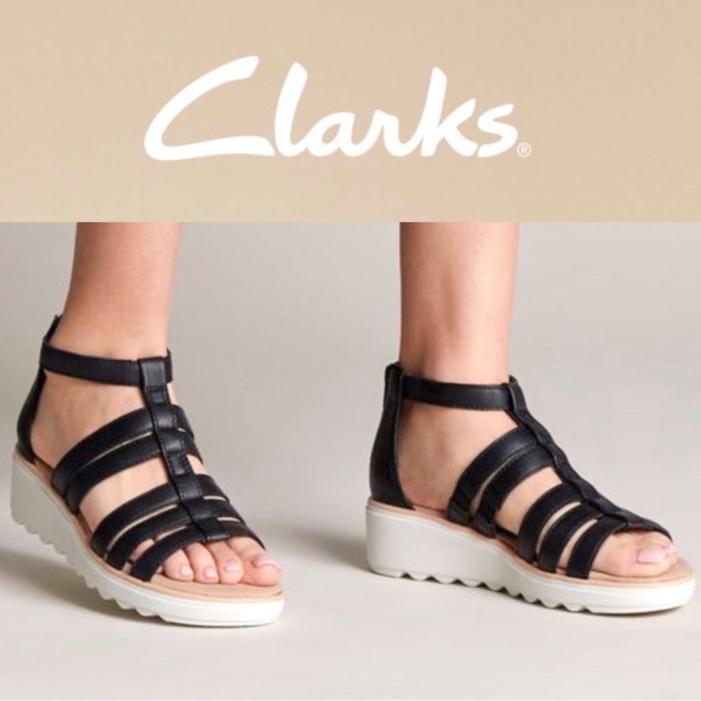 CLARKS black Jillian Nina wedge sandals